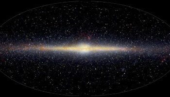 An infrared image of our Galaxy taken by the Diffuse Infrared Background Experiment (DIRBE) instrument on the NASA Cosmic Background Explorer (COBE) satellite.