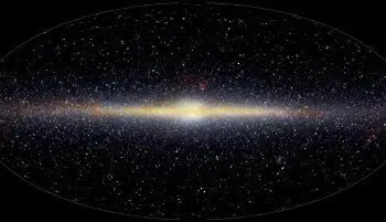 An infrared image of our Galaxy taken by the Diffuse Infrared Background Experiment (DIRBE) instrument on the NASA Cosmic Background Explorer (COBE) satellite.
